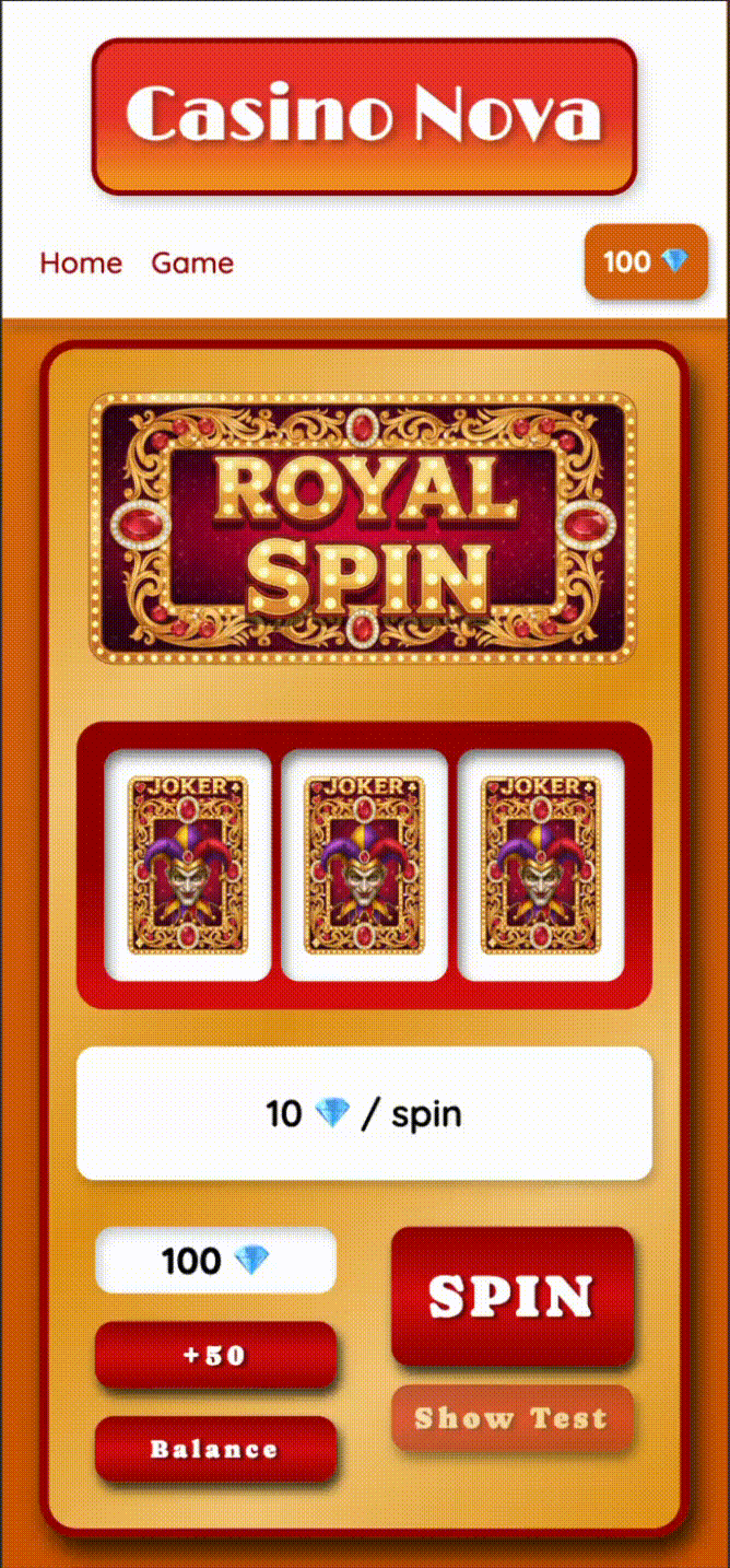 GIF of the Casino Nova game page on mobile with game in progress.