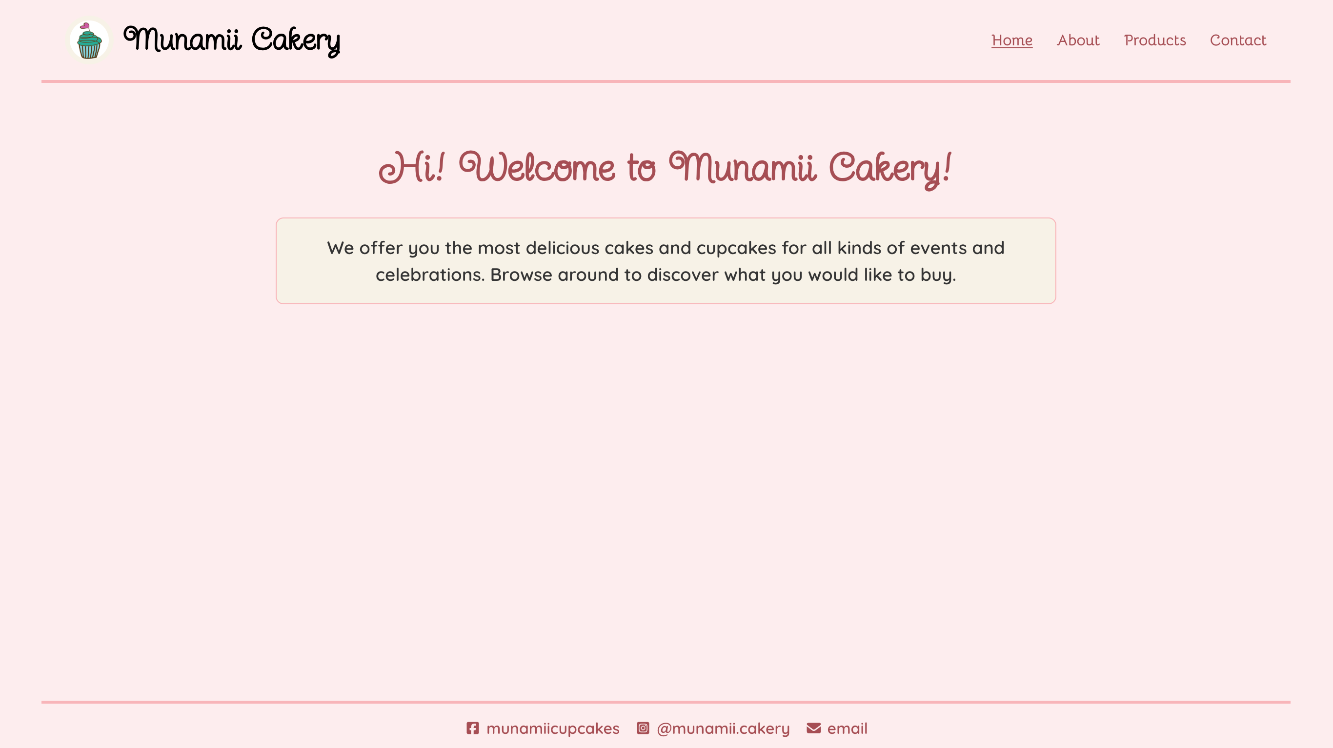 Screenshot of the Munamii Cakery home page on desktop